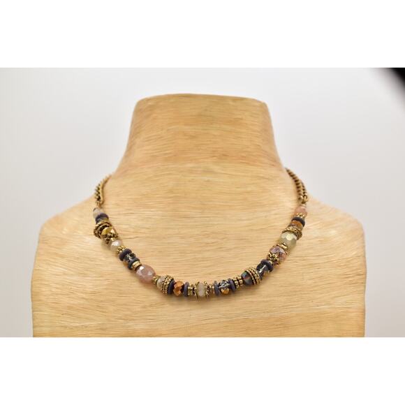 Vivi Love Vintage Crystal Necklace Gold Tone Beaded Antiqued Signed 1990s BinBC - Picture 8 of 12